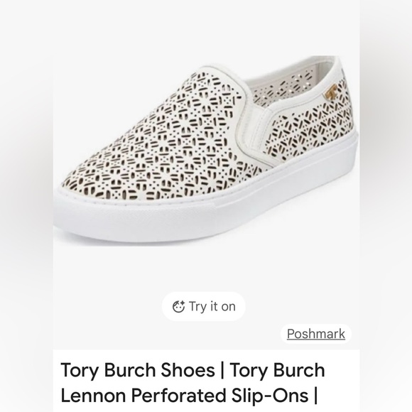 Tory Burch Shoes - Tory Burch Lennon Laser Cut Slip-On White Sneakers